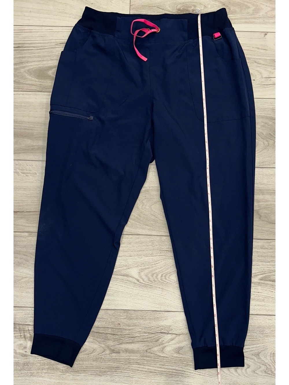 XL Med couture Navy Blue Jogger scrubs with Pink Drawstring and Multiple Pockets